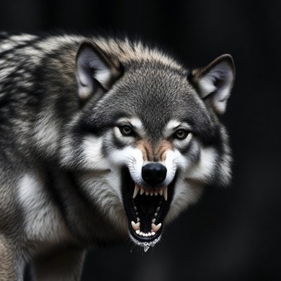Growling Gray Wolf Baring Teeth