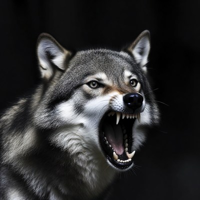 Gray Wolf Growling with Fangs Bared