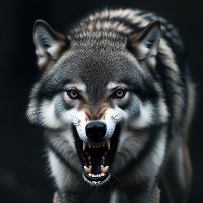 Growling Gray Wolf Closeup