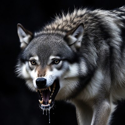 Growling Gray Wolf Baring Teeth