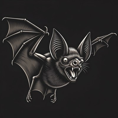 Flying Bat Illustration with Open Wings