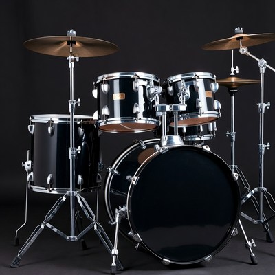 Black Drum Set on Dark Background