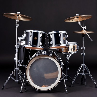 Black Drum Set on Dark Background