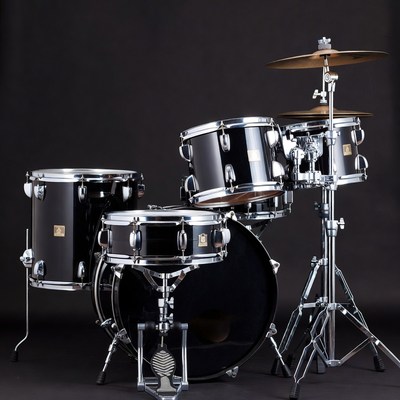Black Drum Kit on Isolated Background