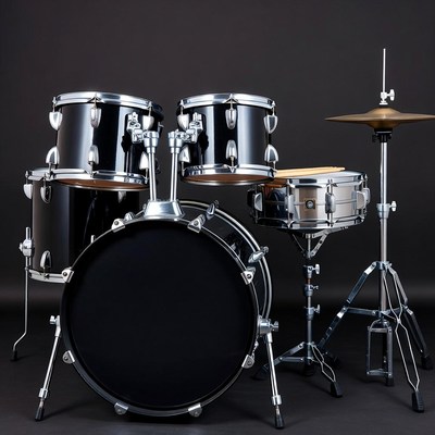 Black Drum Set on Dark Background