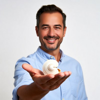Man holding seashell