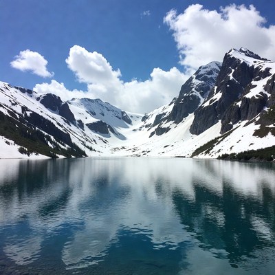 Snowy Mountain Lake with Reflections