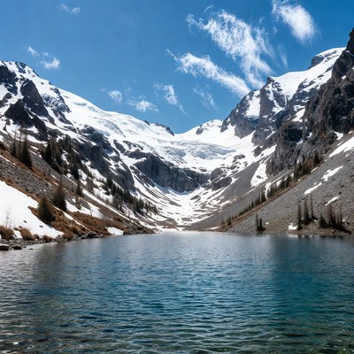 Turquoise Lake in Snowy Mountains