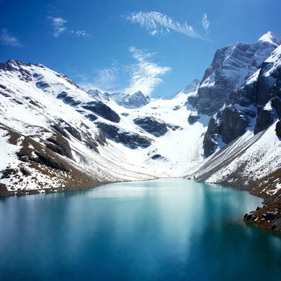 Turquoise Lake in Snowy Mountains