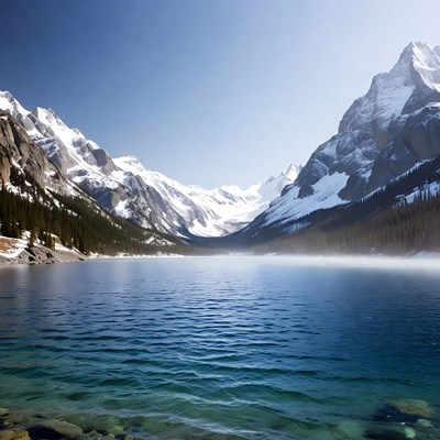 Snowy Mountains Surrounding Blue Lake