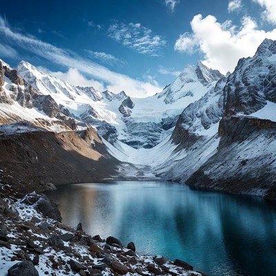 Snowy Mountains Surrounding Turquoise Lake