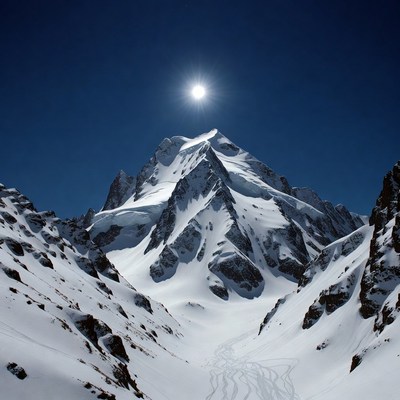Snowy Mountain Peak Under Full Moon