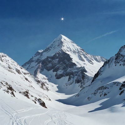 Snowy Mountain with Star Above