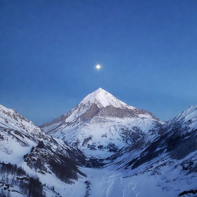 Snowy Mountain Peak Under Moon