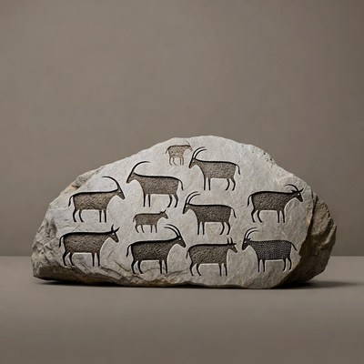 Stone with carved goat illustrations