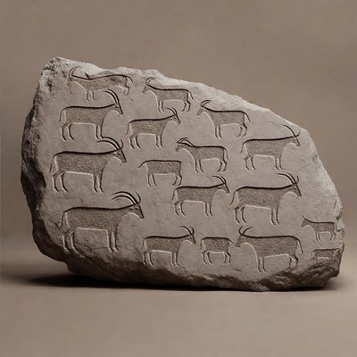 Stone slab with carved goats