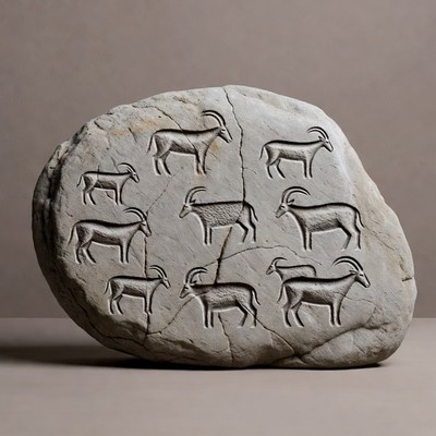 Stone with carved ibex herd