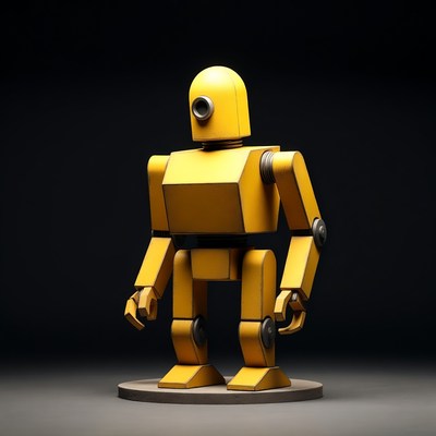Yellow robot standing on base