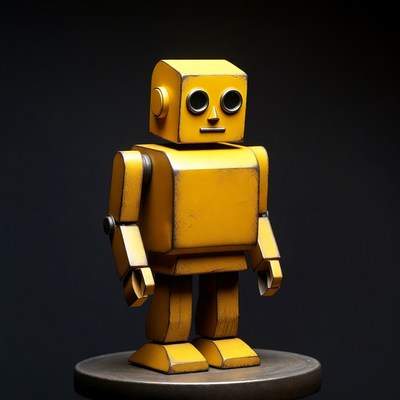 Yellow wooden robot on stand