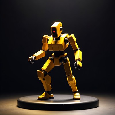 Yellow robot on black pedestal