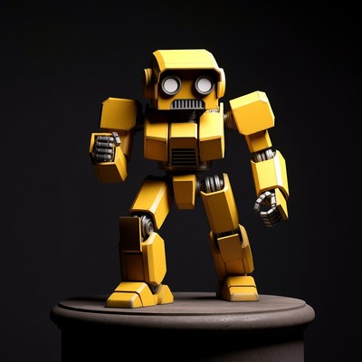 Yellow blocky robot on pedestal