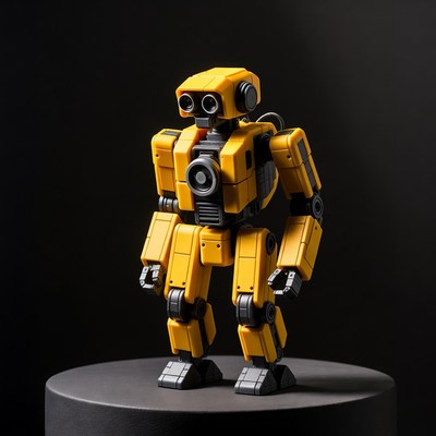 Yellow robot on black platform