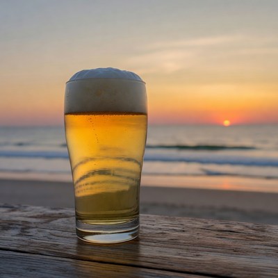 Beer Glass at Sunset Beach