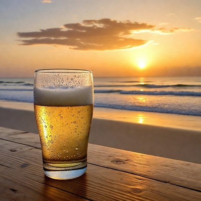Beer Glass at Beach Sunset
