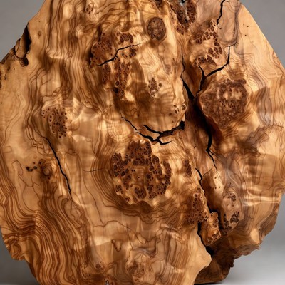 Burl Wood Slab with Cracks