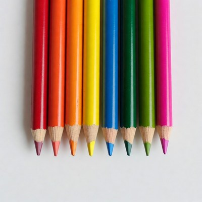 Colorful pencils arranged in rainbow