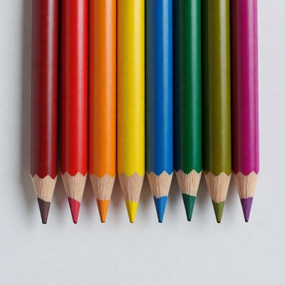 Colorful pencils arranged in rainbow