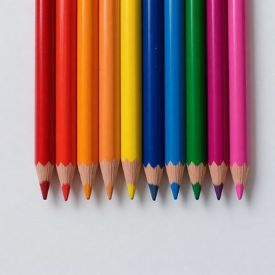 Rainbow Colored Pencils Arranged in Row