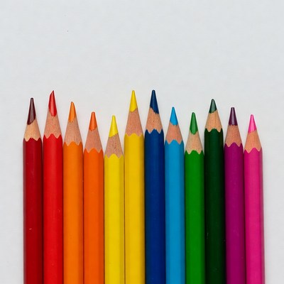 Colorful pencils arranged in rainbow