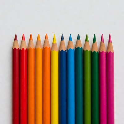 Rainbow Colored Pencils Lined Up