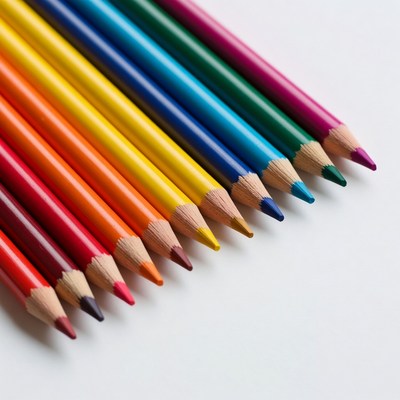 Colorful pencils arranged in rainbow