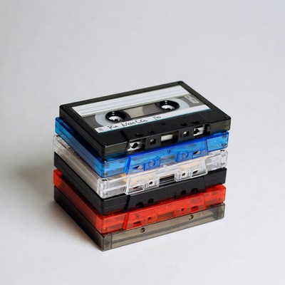 Stack of colorful cassette tapes