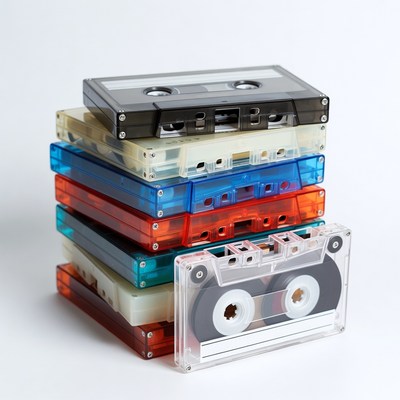 Stack of colorful cassette tapes