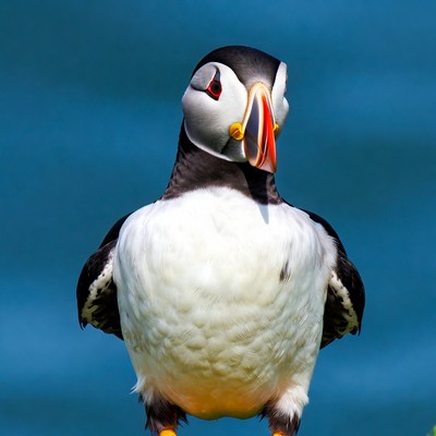 Puffin bird on blue background
