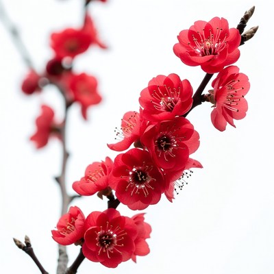 Red Plum Blossoms on Branch