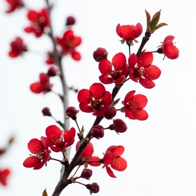 Red Cherry Blossoms on Branch