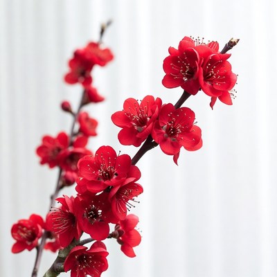 Red Plum Blossoms on Branch