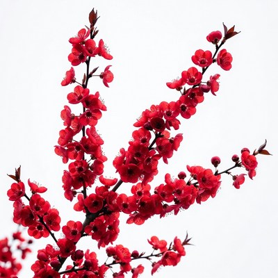 Red Blossom Branch on White Background