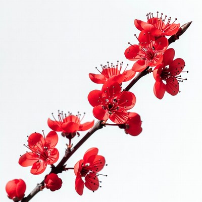 Red Plum Blossoms on Branch