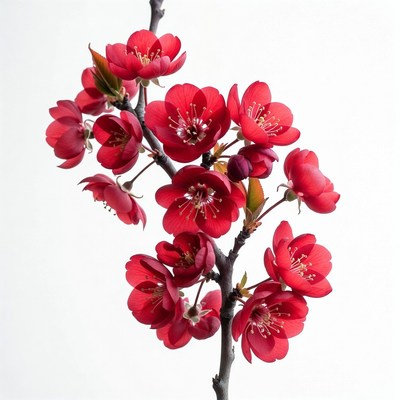 Red Plum Blossoms on Branch