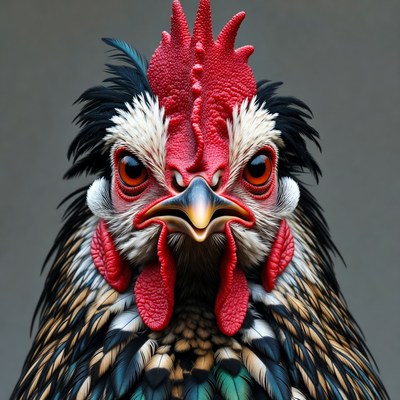 Close-up of colorful rooster face