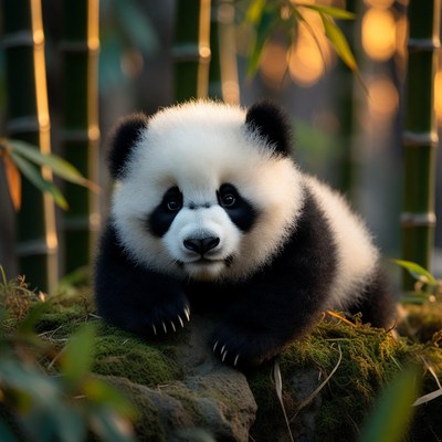 Baby panda in bamboo forest