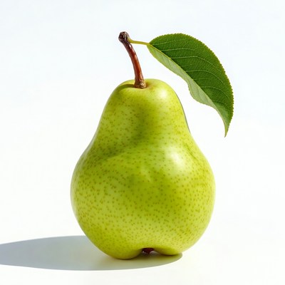 Green pear with leaf