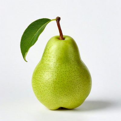 Green pear with leaf