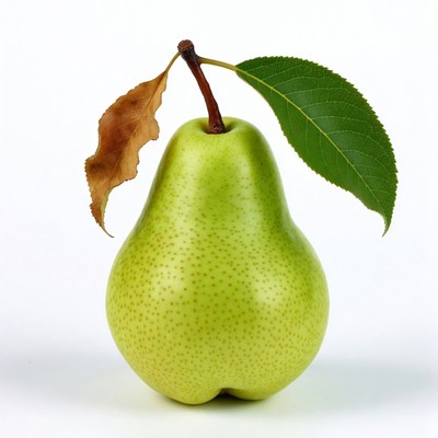 Green pear with leaves