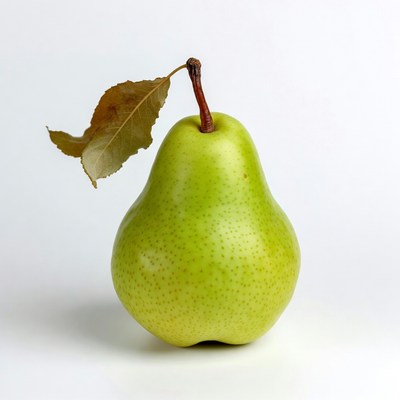Green pear with leaf